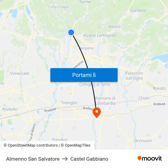 Almenno San Salvatore to Castel Gabbiano map