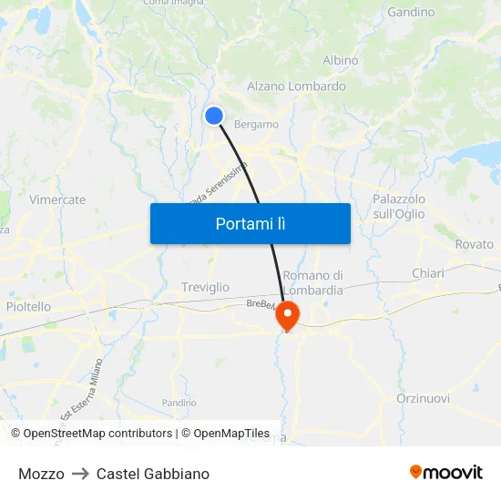 Mozzo to Castel Gabbiano map