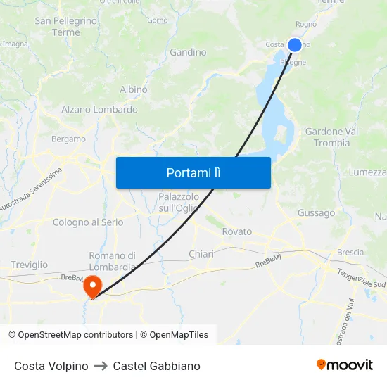 Costa Volpino to Castel Gabbiano map