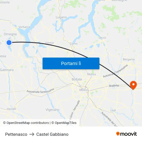 Pettenasco to Castel Gabbiano map