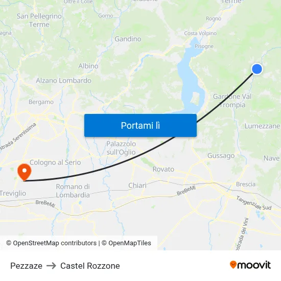 Pezzaze to Castel Rozzone map