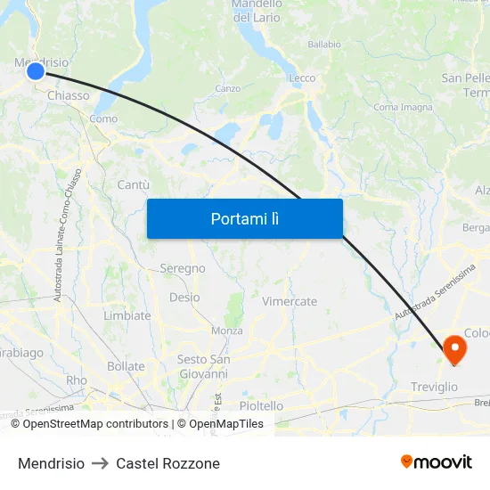 Mendrisio to Castel Rozzone map