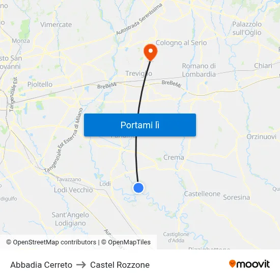 Abbadia Cerreto to Castel Rozzone map