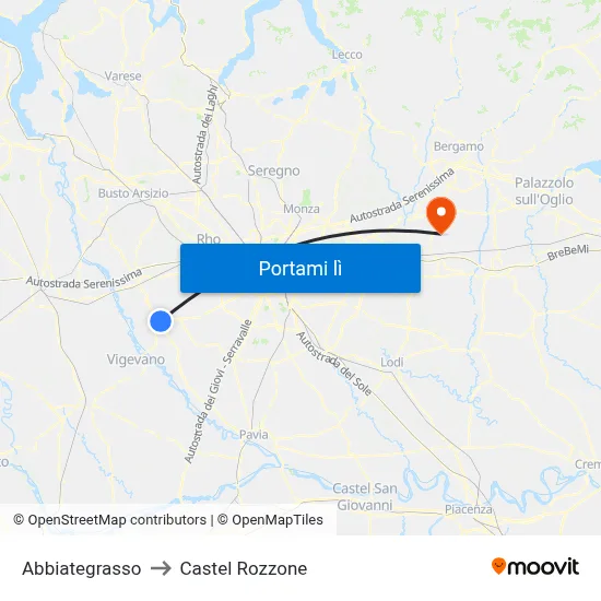 Abbiategrasso to Castel Rozzone map