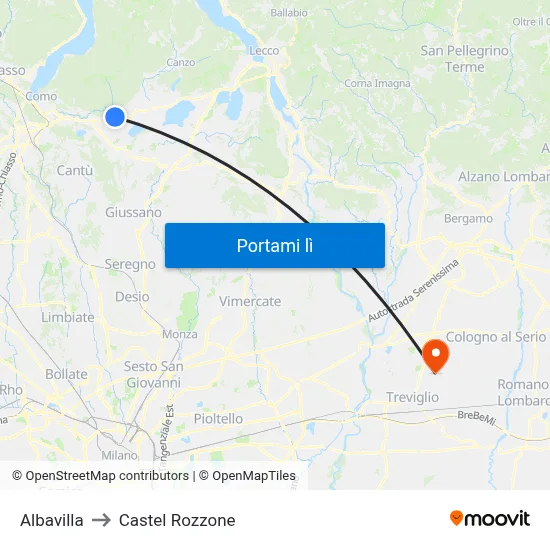 Albavilla to Castel Rozzone map