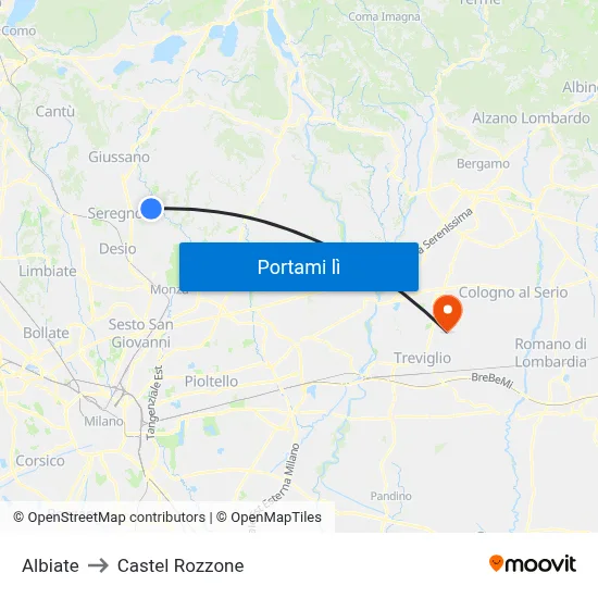 Albiate to Castel Rozzone map