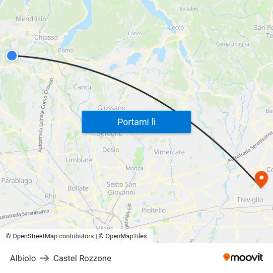Albiolo to Castel Rozzone map