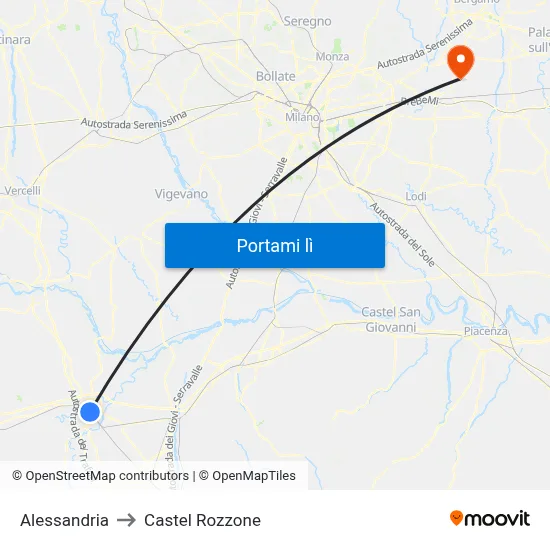 Alessandria to Castel Rozzone map