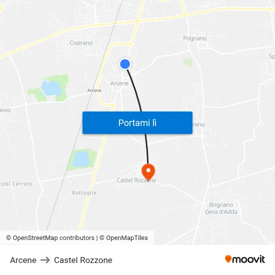 Arcene to Castel Rozzone map