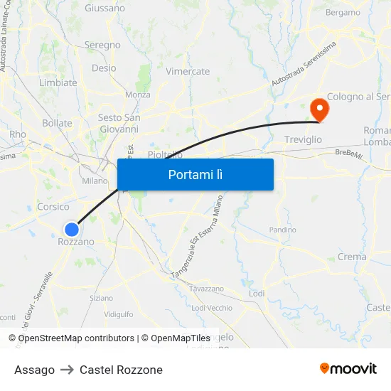 Assago to Castel Rozzone map