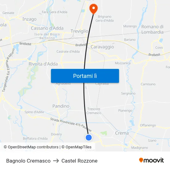 Bagnolo Cremasco to Castel Rozzone map
