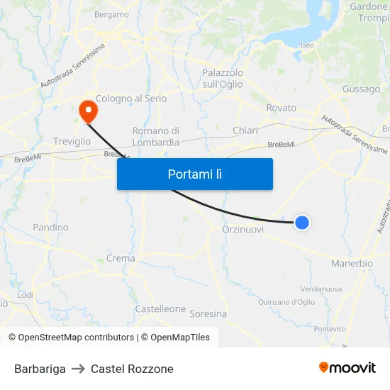 Barbariga to Castel Rozzone map