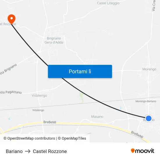 Bariano to Castel Rozzone map
