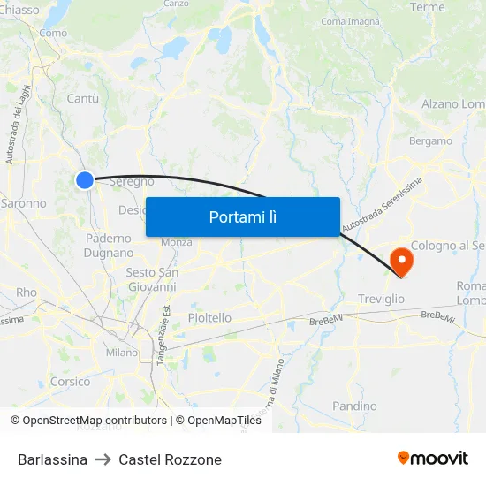 Barlassina to Castel Rozzone map