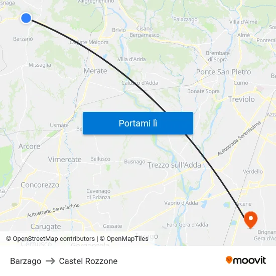 Barzago to Castel Rozzone map