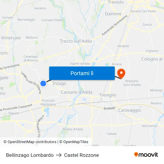 Bellinzago Lombardo to Castel Rozzone map