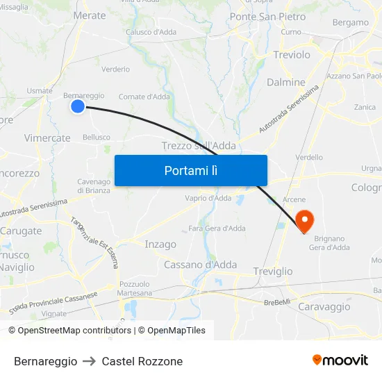 Bernareggio to Castel Rozzone map