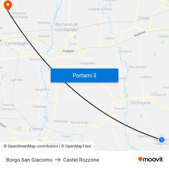 Borgo San Giacomo to Castel Rozzone map