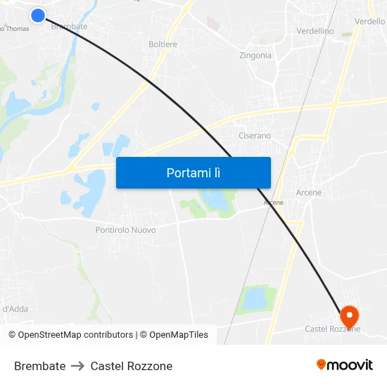 Brembate to Castel Rozzone map