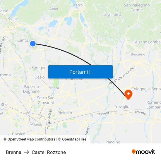 Brenna to Castel Rozzone map