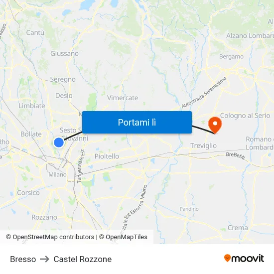 Bresso to Castel Rozzone map