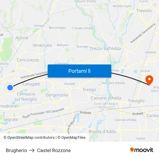 Brugherio to Castel Rozzone map