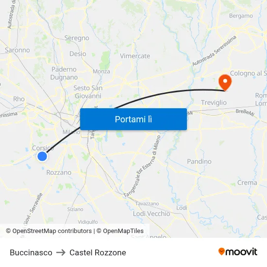 Buccinasco to Castel Rozzone map