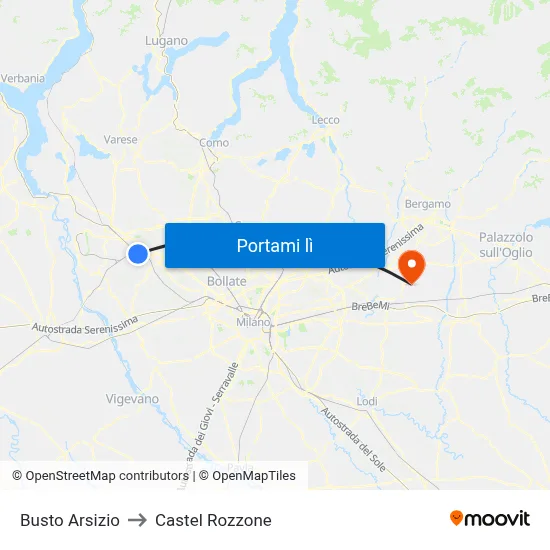 Busto Arsizio to Castel Rozzone map