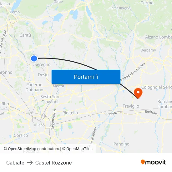 Cabiate to Castel Rozzone map