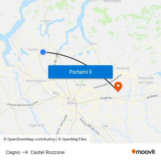 Cagno to Castel Rozzone map