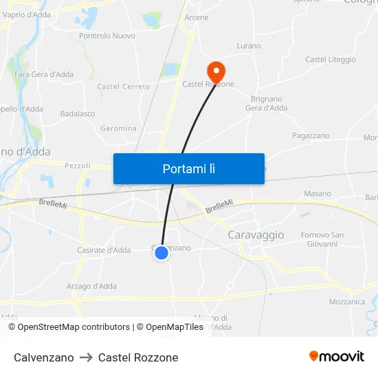 Calvenzano to Castel Rozzone map