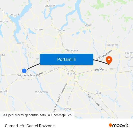 Cameri to Castel Rozzone map