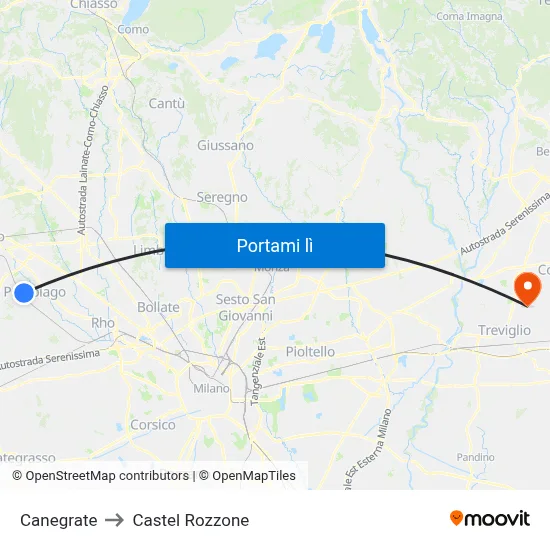 Canegrate to Castel Rozzone map