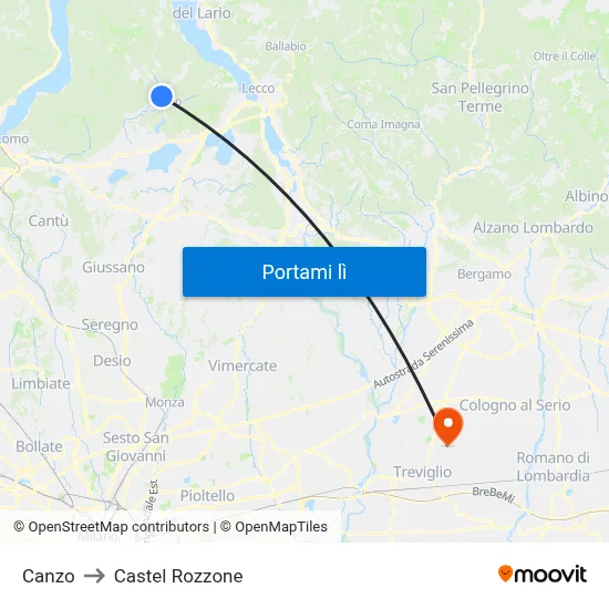 Canzo to Castel Rozzone map