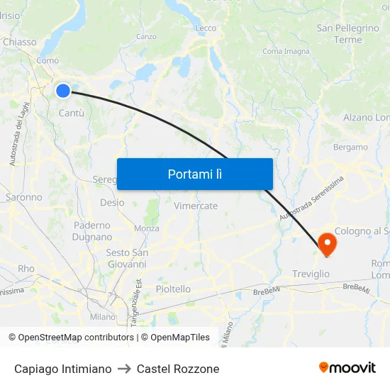 Capiago Intimiano to Castel Rozzone map