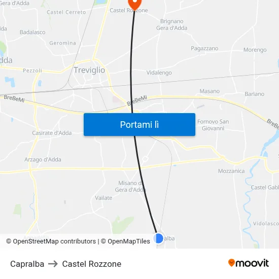 Capralba to Castel Rozzone map