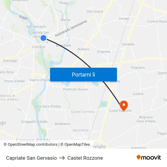 Capriate San Gervasio to Castel Rozzone map