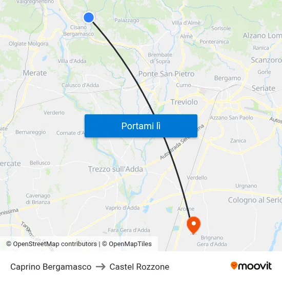 Caprino Bergamasco to Castel Rozzone map