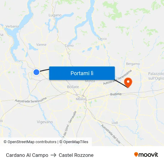 Cardano Al Campo to Castel Rozzone map