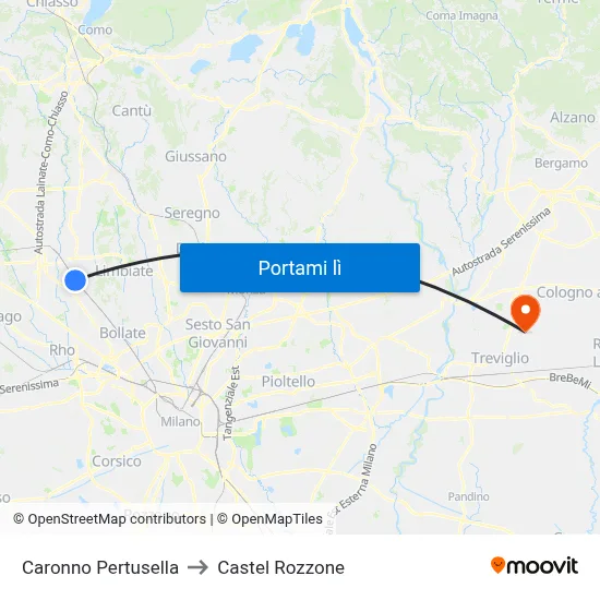 Caronno Pertusella to Castel Rozzone map