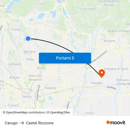 Carugo to Castel Rozzone map
