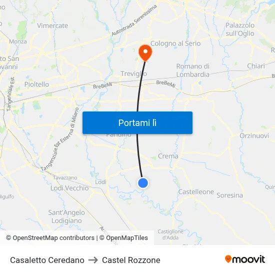 Casaletto Ceredano to Castel Rozzone map
