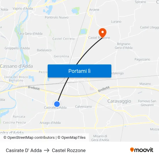 Casirate D' Adda to Castel Rozzone map