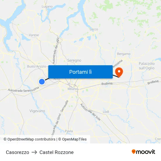 Casorezzo to Castel Rozzone map
