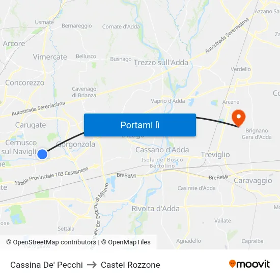 Cassina De' Pecchi to Castel Rozzone map
