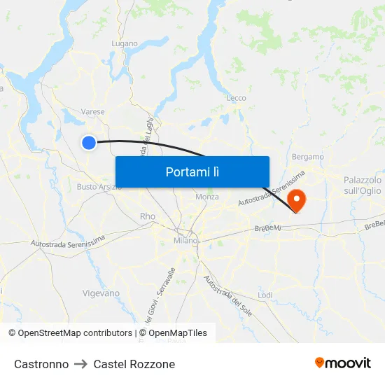 Castronno to Castel Rozzone map
