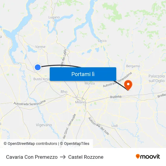 Cavaria Con Premezzo to Castel Rozzone map