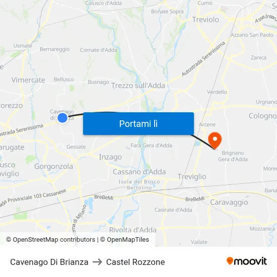 Cavenago Di Brianza to Castel Rozzone map
