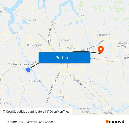Cerano to Castel Rozzone map