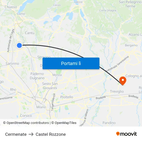 Cermenate to Castel Rozzone map